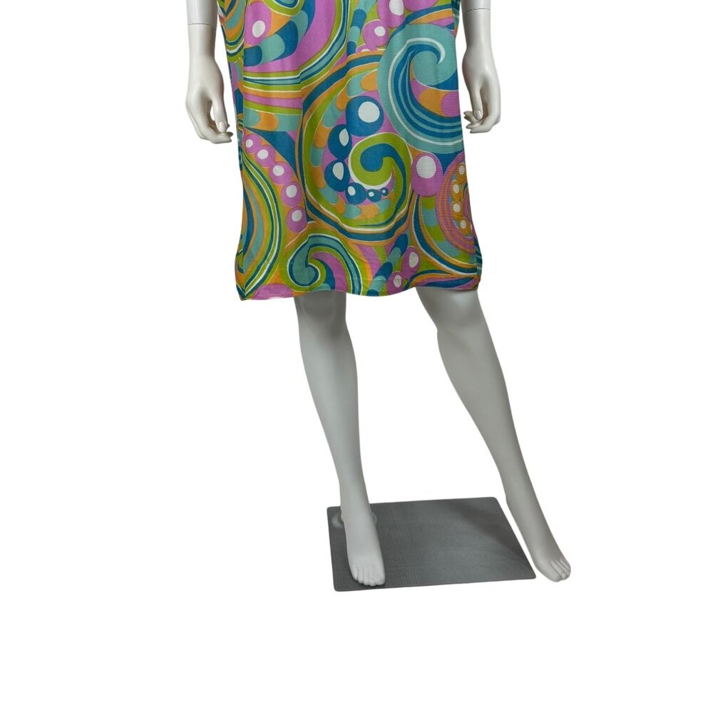 Vintage 60s Trippy Dress Womens Small Colorful Psychedelic Swirl Print Shift - Picture 6 of 10